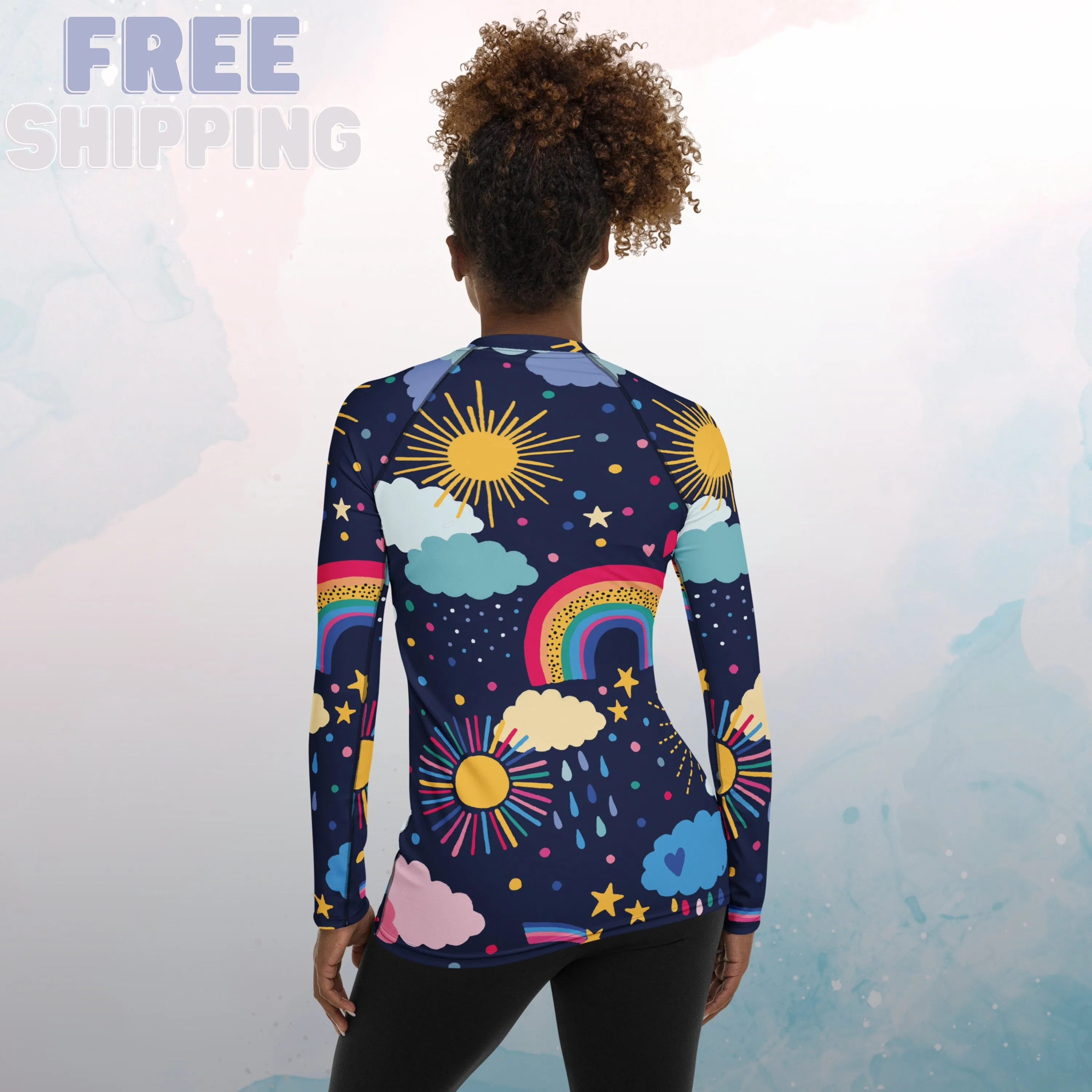 Rainbows and Rain Clouds Weather Themed Womens Rash Guard