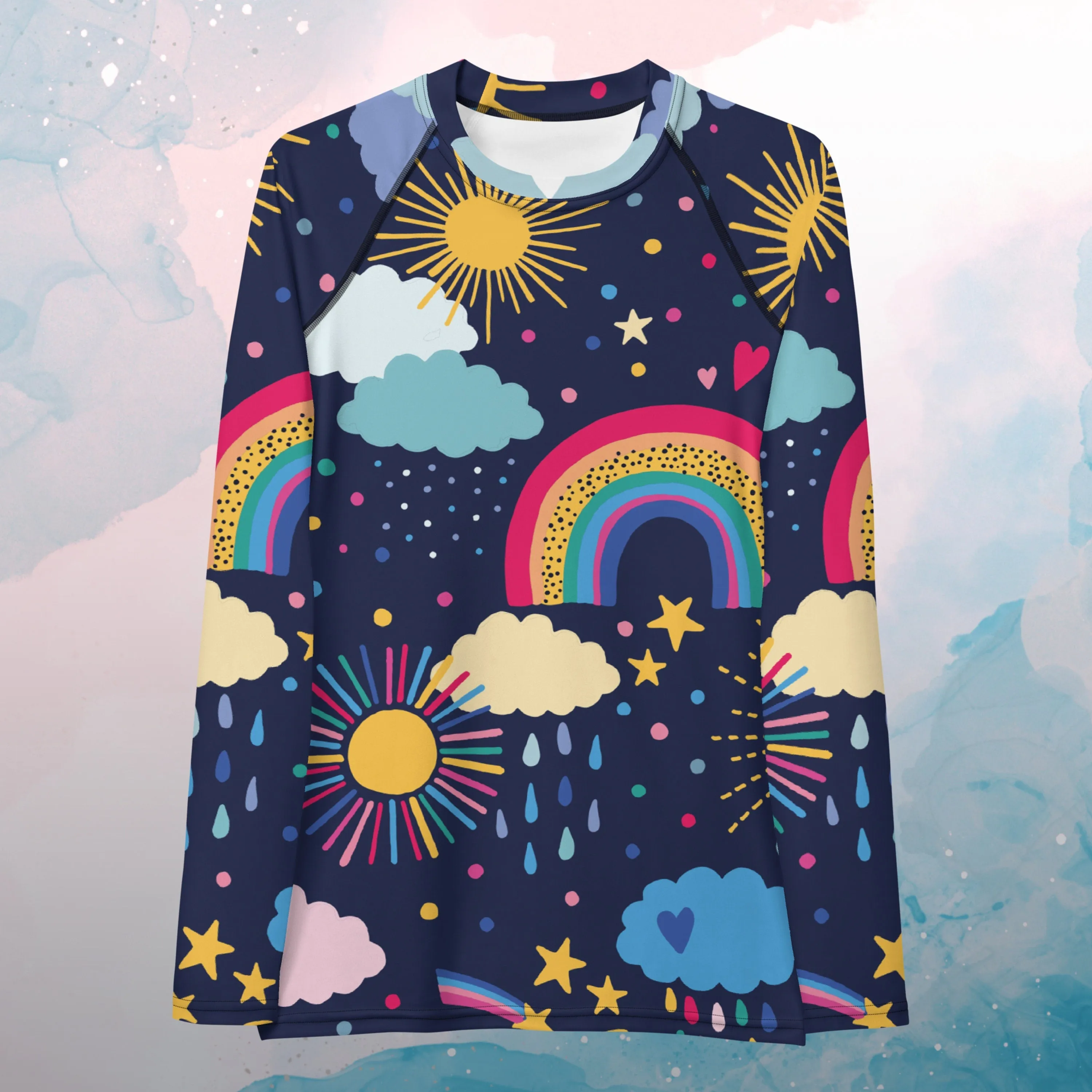 Rainbows and Rain Clouds Weather Themed Womens Rash Guard