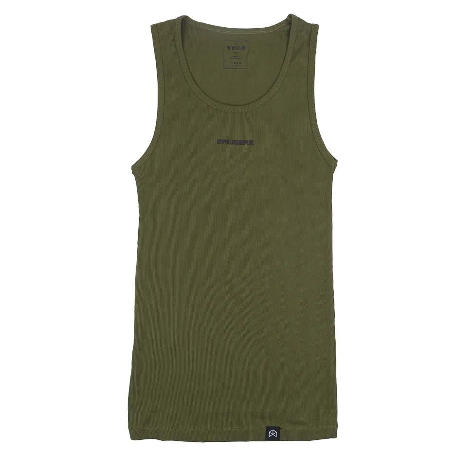 RAW GEAR RIB-KNIT TANK TOP OLIVE - RG303