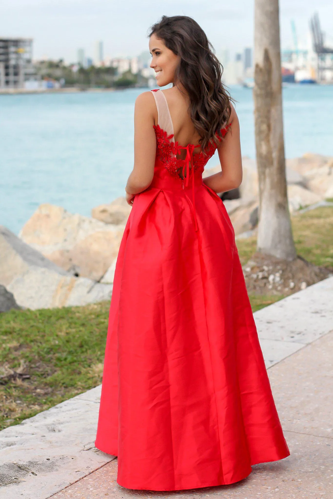 Red Maxi Dress with Embroidered Detail