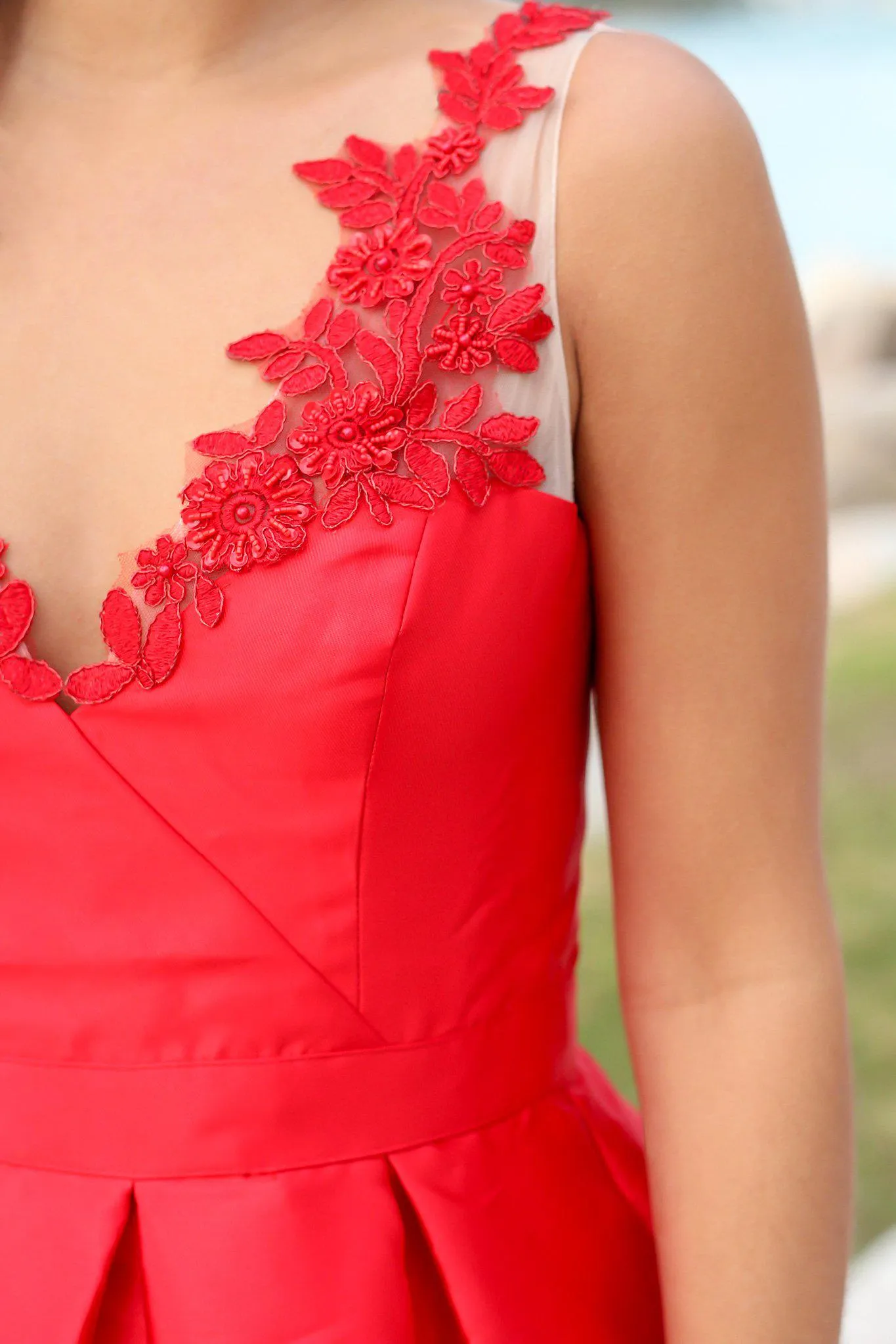 Red Maxi Dress with Embroidered Detail