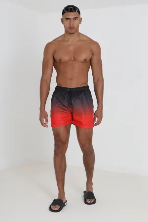 RED/BLACK DIP DYE GRADIENT PRINTED SWIM SHORTS