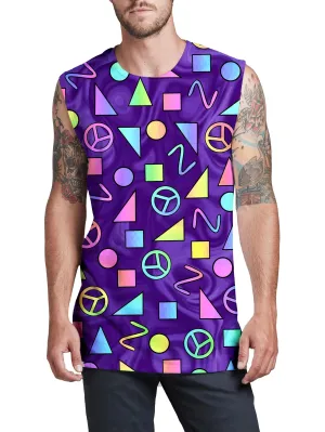 Retro Shapes Peace Symbols Purple Men's Muscle Tank