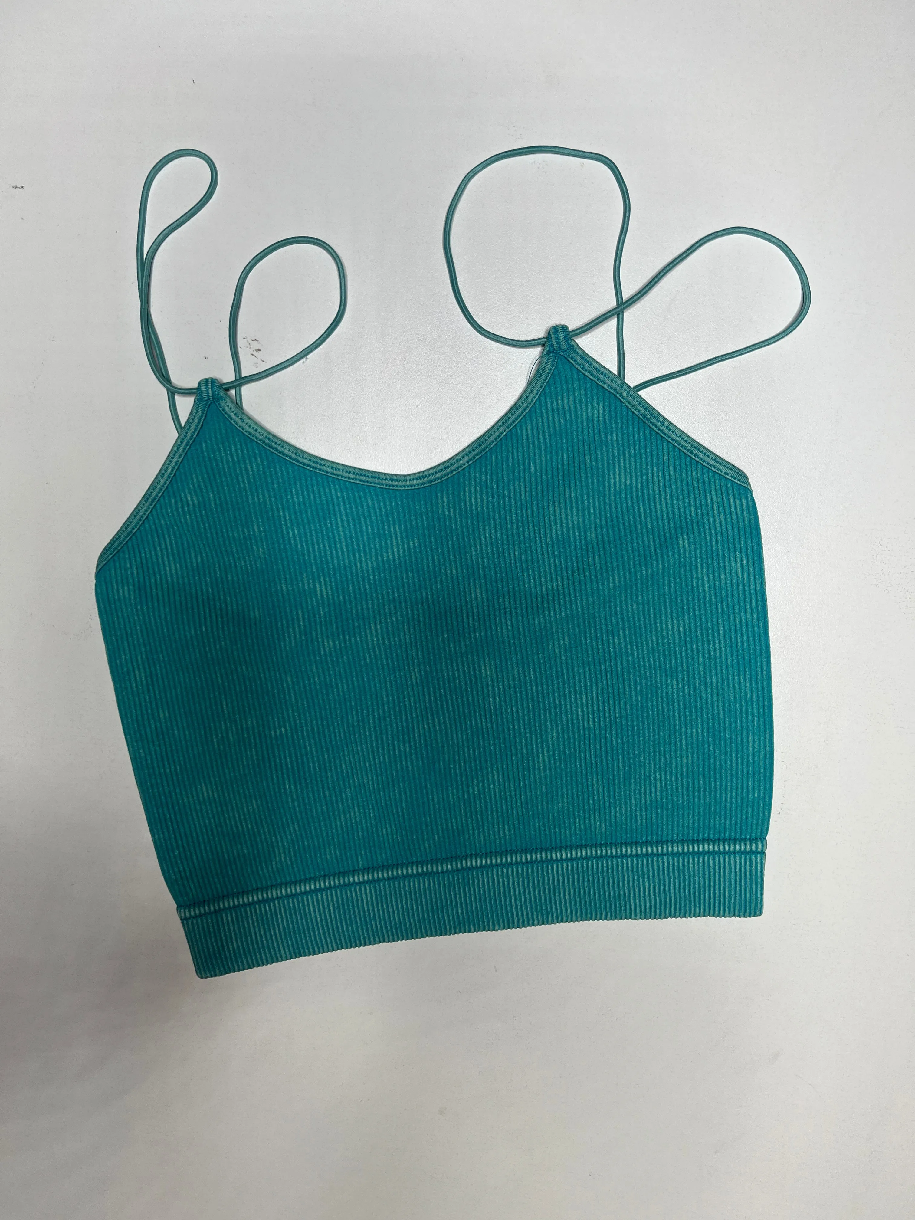 Ribbed Double Strap Mineral Washed Bralette Crop Top by Zenana - 11 colors