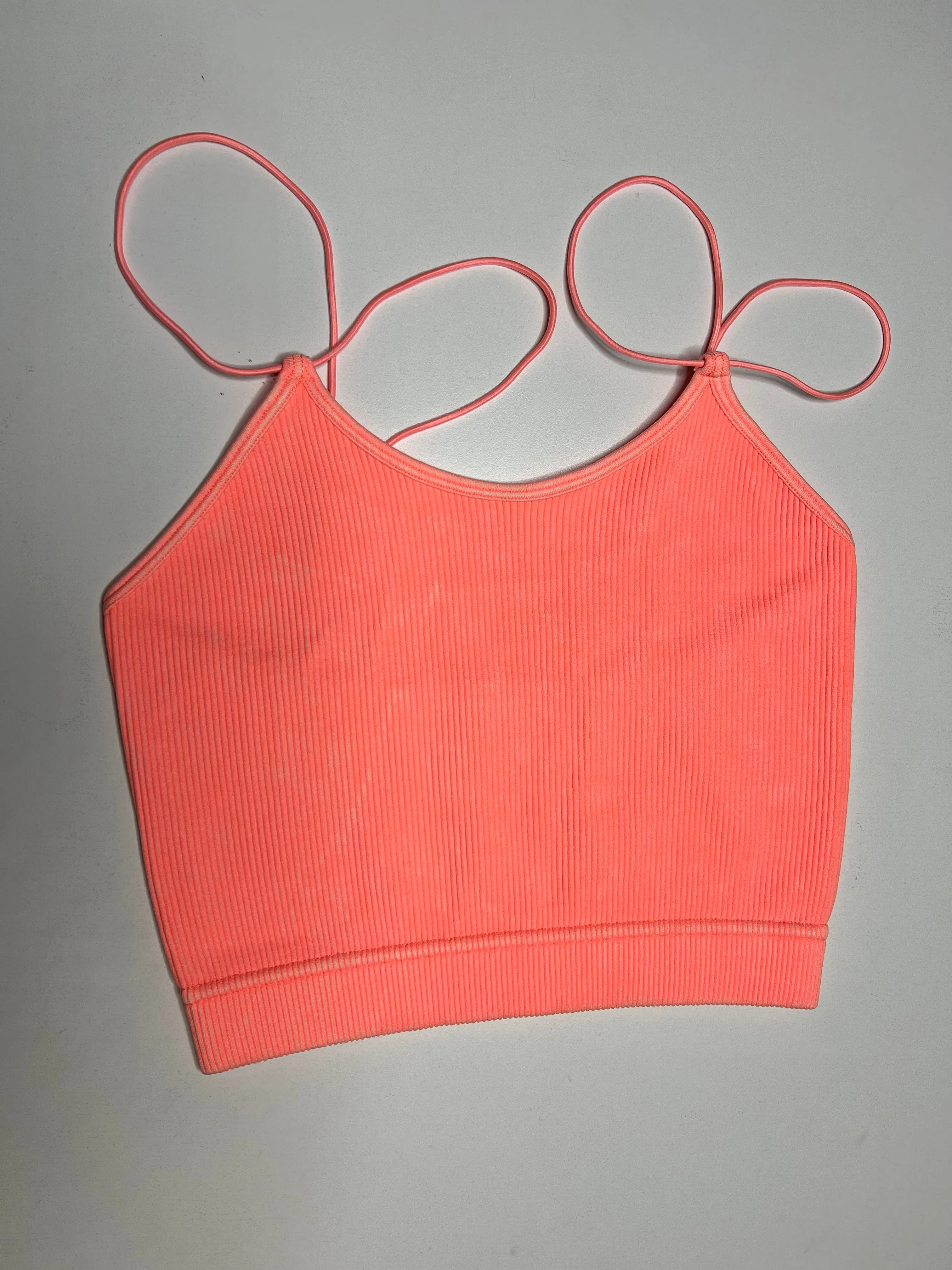 Ribbed Double Strap Mineral Washed Bralette Crop Top by Zenana - 11 colors
