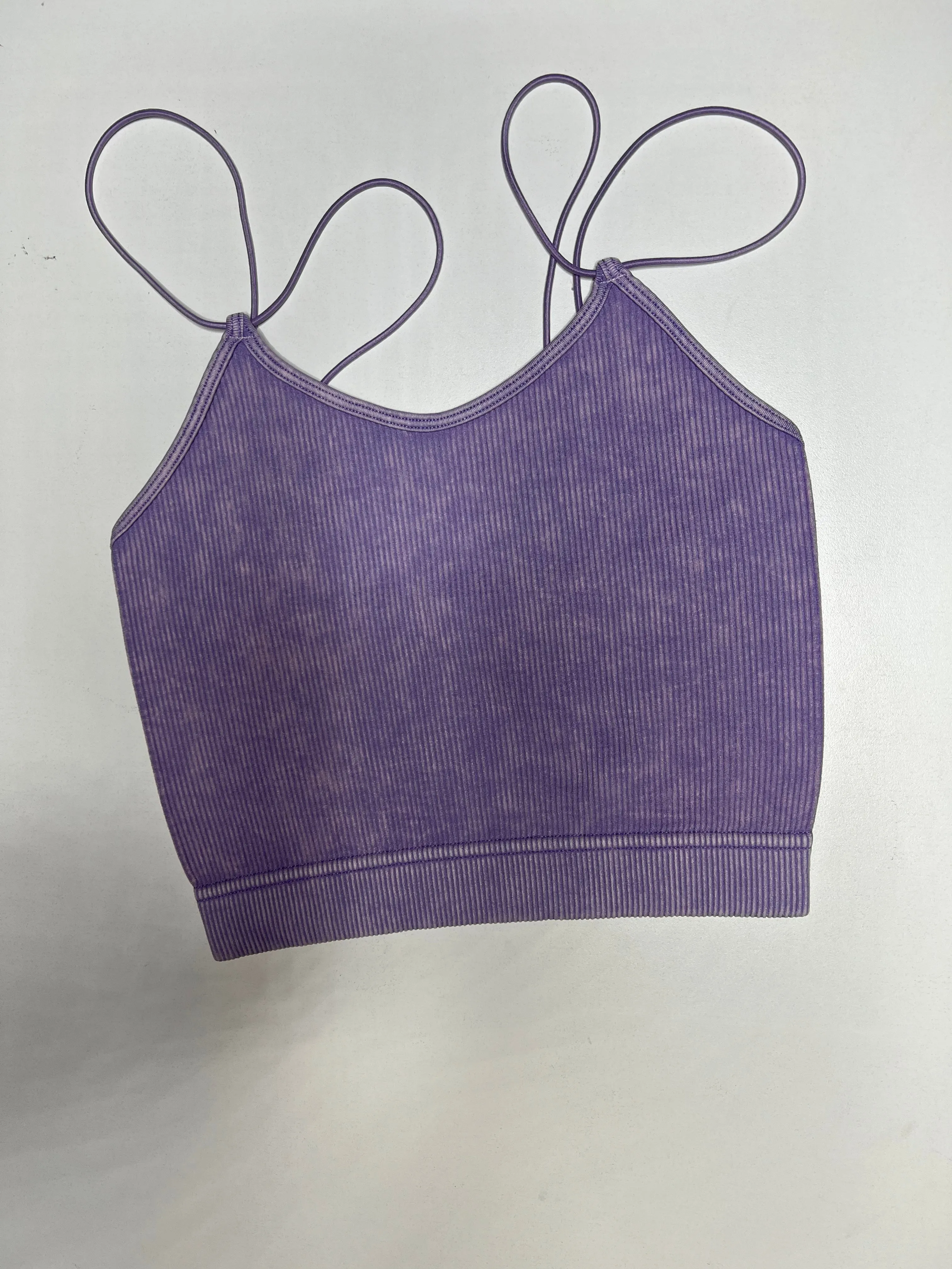 Ribbed Double Strap Mineral Washed Bralette Crop Top by Zenana - 11 colors