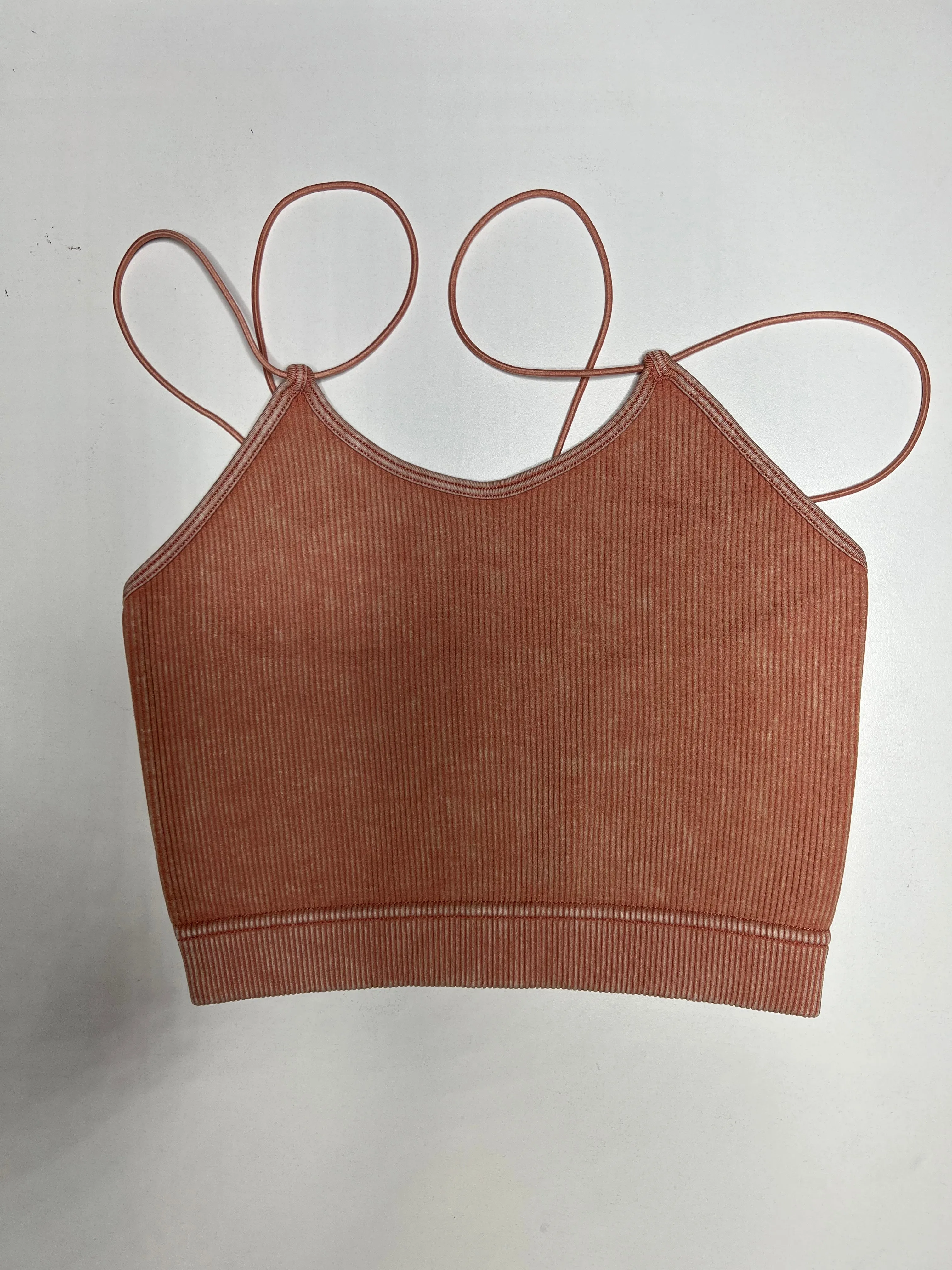 Ribbed Double Strap Mineral Washed Bralette Crop Top by Zenana - 11 colors