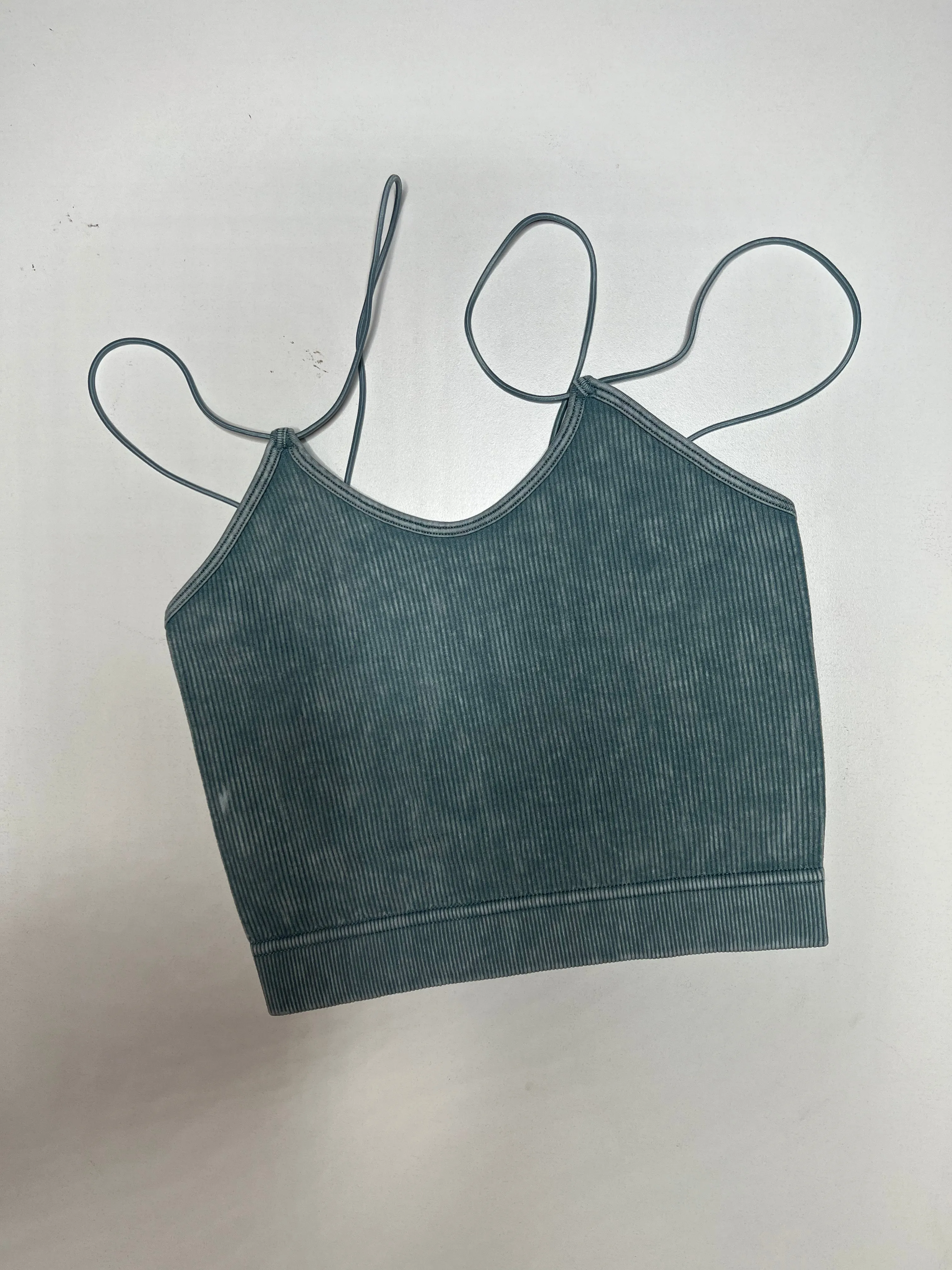 Ribbed Double Strap Mineral Washed Bralette Crop Top by Zenana - 11 colors