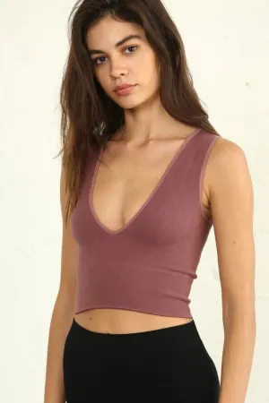 Ribbed Plunge V Brank | Dark Mauve