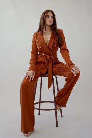 Rust Satin Blazer And Pant Set