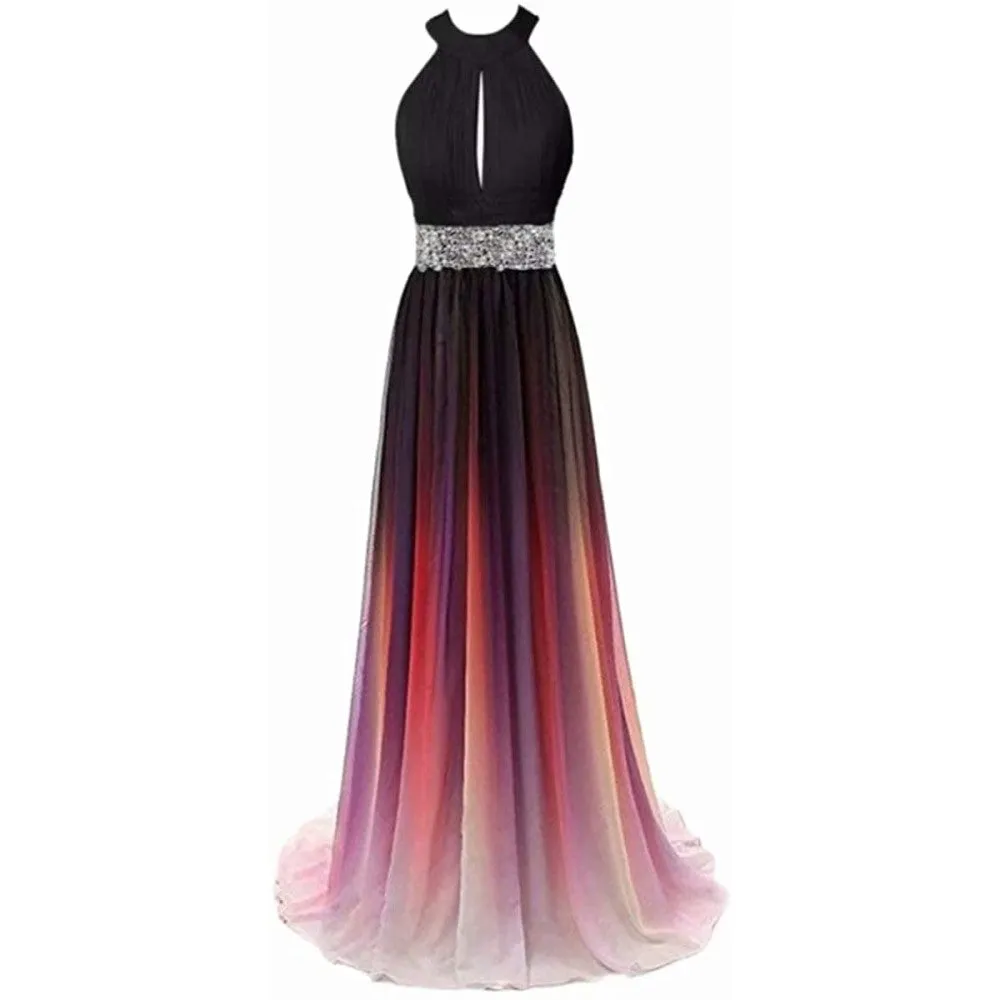 sd-hk Women's Gradient Evening Prom A Line Gowns