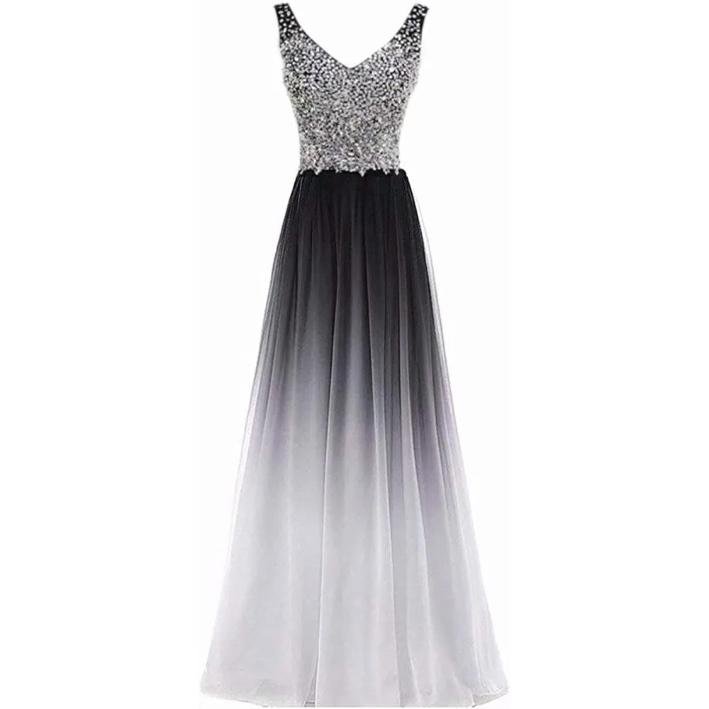 sd-hk Women's Gradient Evening Prom A Line Gowns