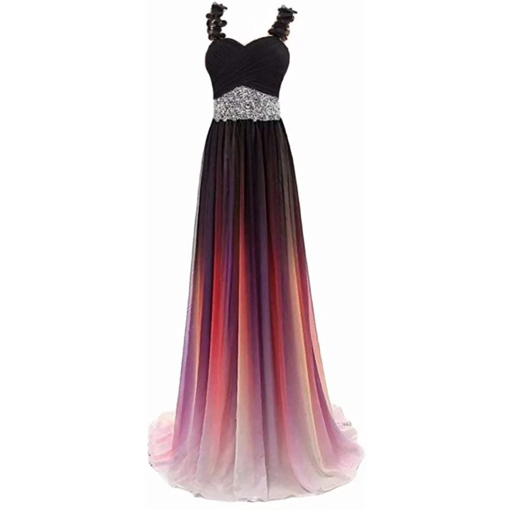 sd-hk Women's Gradient Evening Prom A Line Gowns