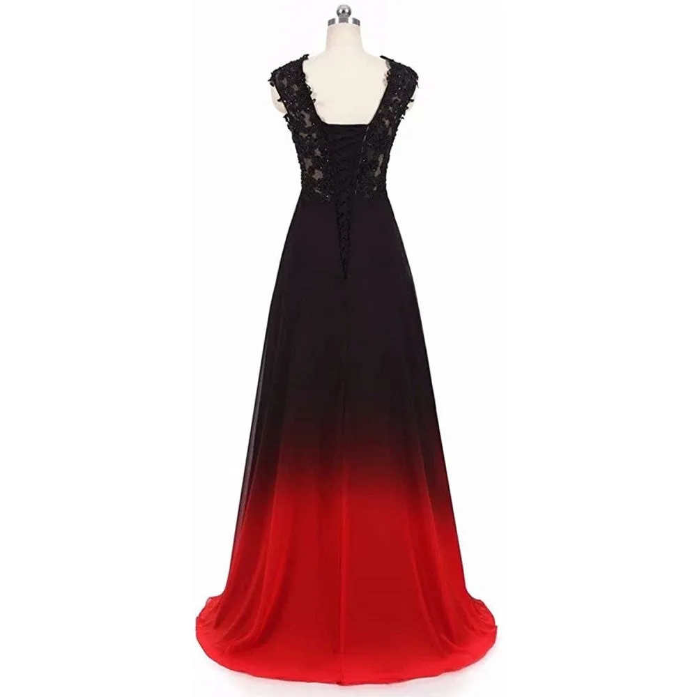 sd-hk Women's Gradient Evening Prom A Line Gowns