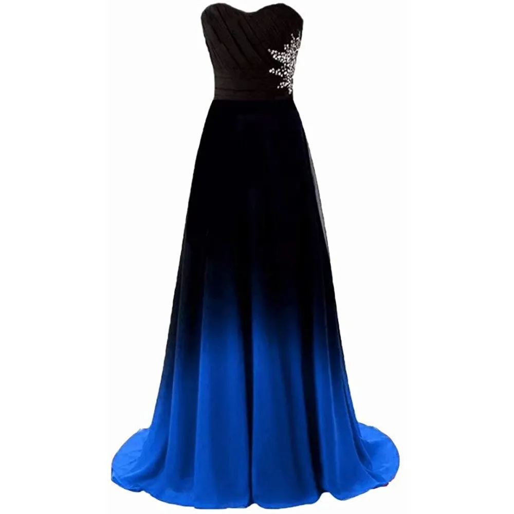 sd-hk Women's Gradient Evening Prom A Line Gowns