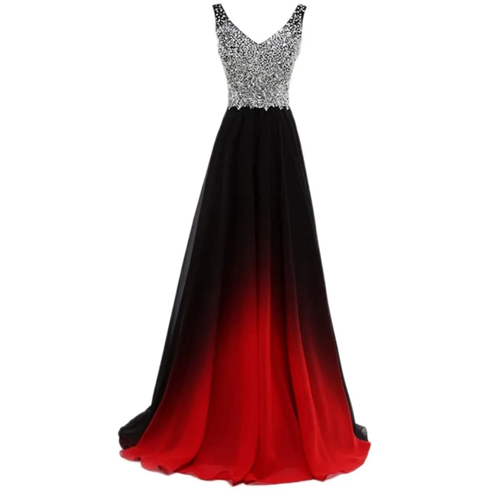 sd-hk Women's Gradient Evening Prom A Line Gowns
