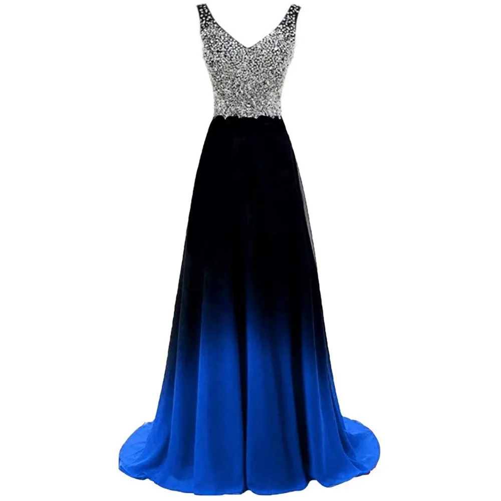 sd-hk Women's Gradient Evening Prom A Line Gowns