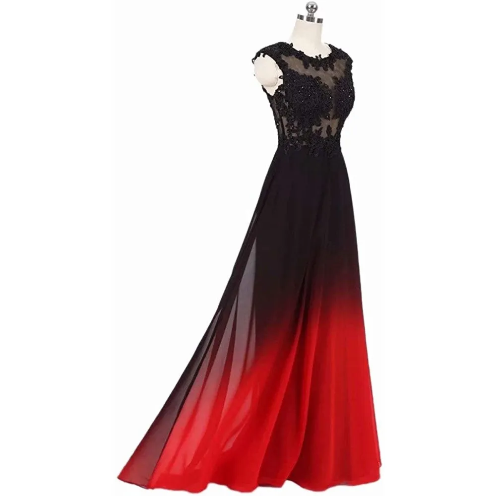 sd-hk Women's Gradient Evening Prom A Line Gowns