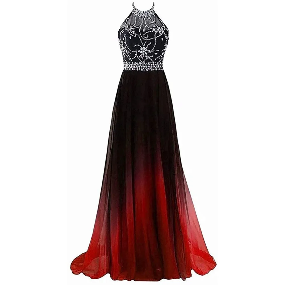 sd-hk Women's Gradient Evening Prom A Line Gowns