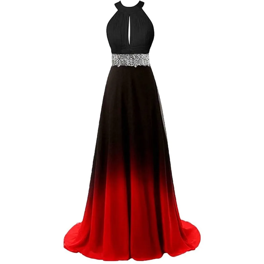 sd-hk Women's Gradient Evening Prom A Line Gowns