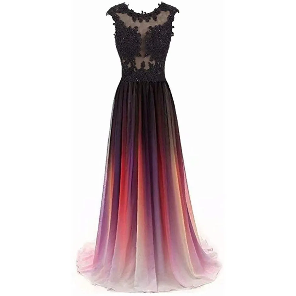 sd-hk Women's Gradient Evening Prom A Line Gowns