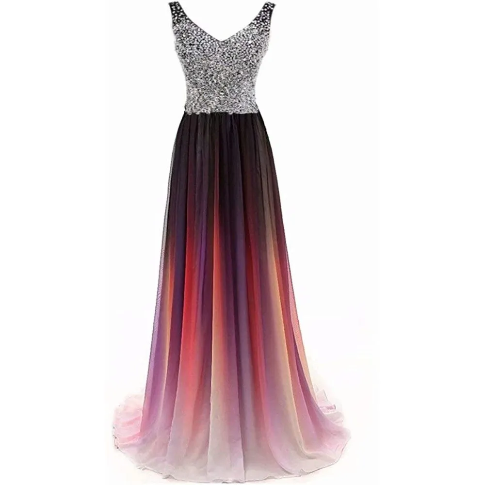 sd-hk Women's Gradient Evening Prom A Line Gowns