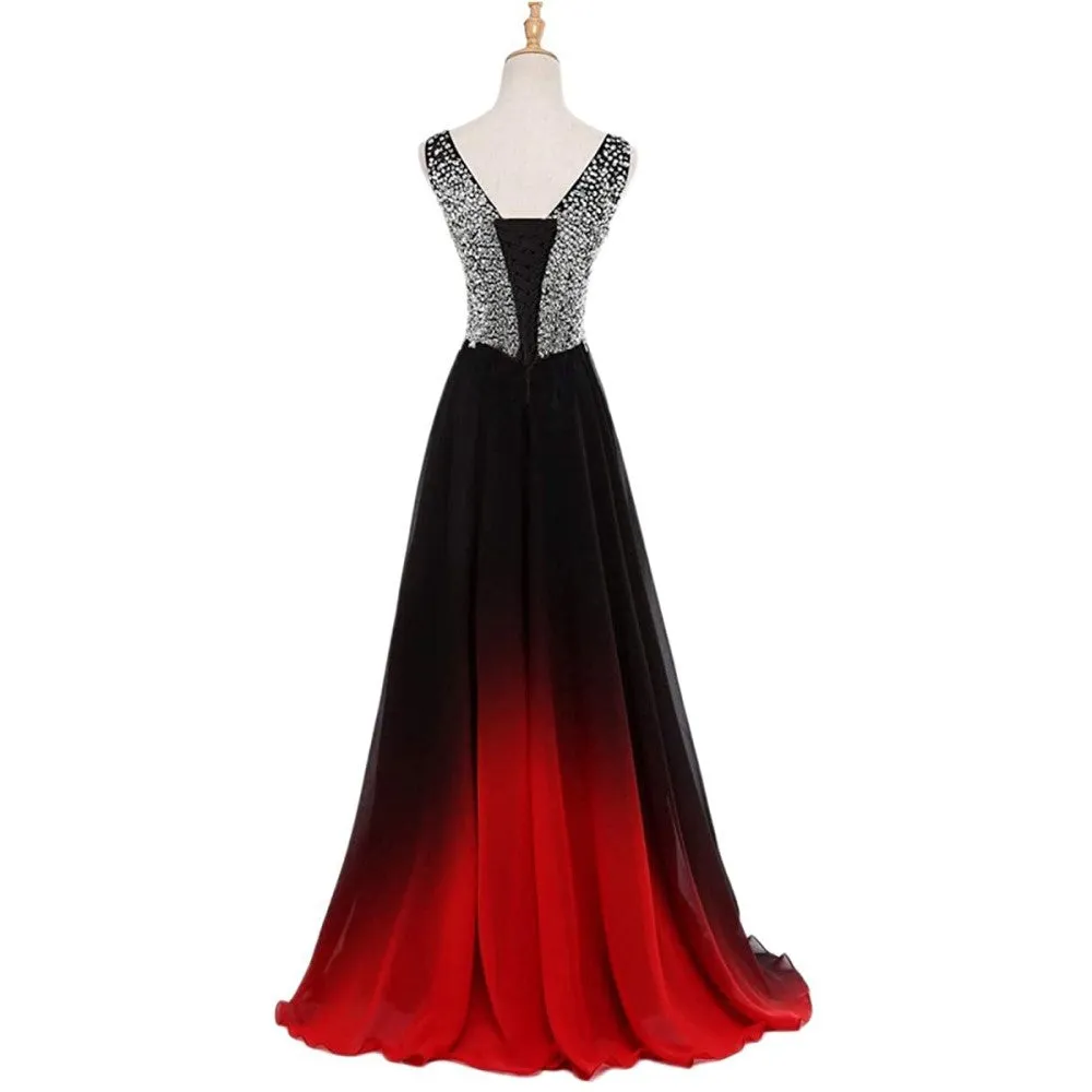 sd-hk Women's Gradient Evening Prom A Line Gowns