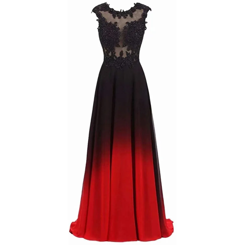 sd-hk Women's Gradient Evening Prom A Line Gowns