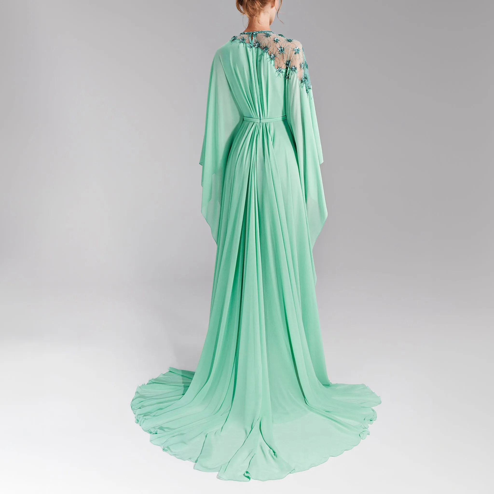 Silky Crepe Green Kaftan Dress