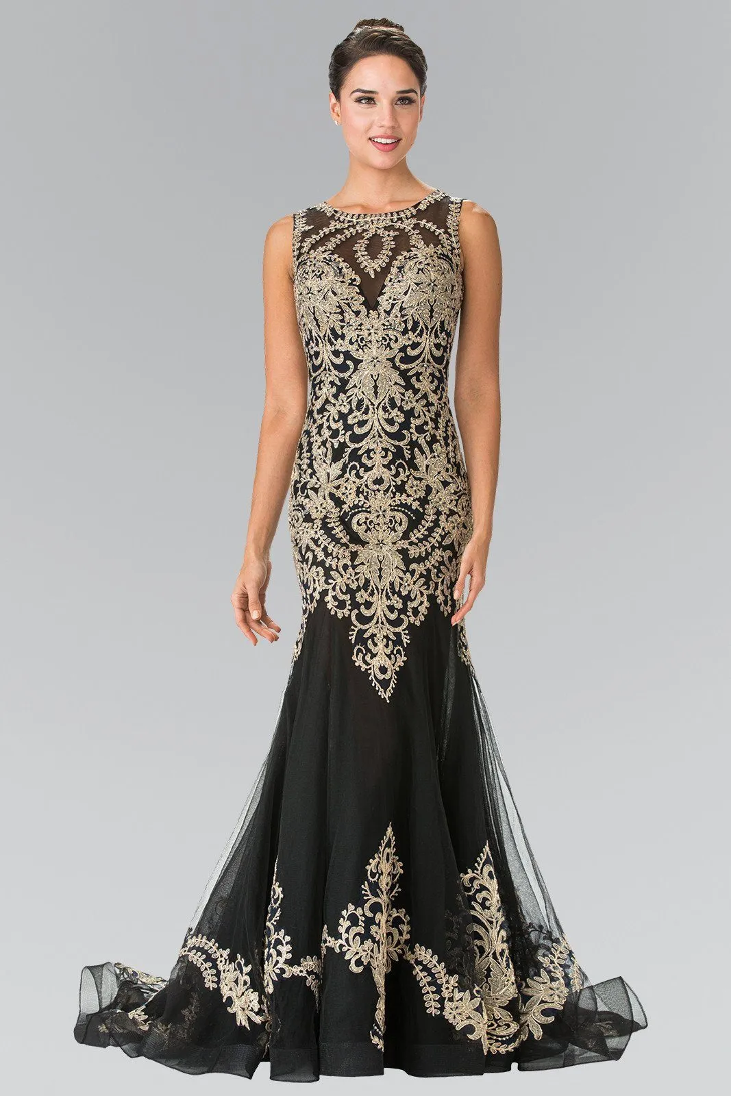 Sleeveless Embroidered Dress with Small Train by Elizabeth K GL2307