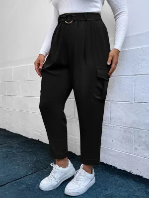 Stylish Flap Pocket Belted Cargo Pants