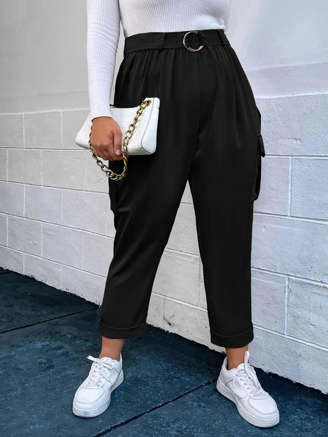 Stylish Flap Pocket Belted Cargo Pants