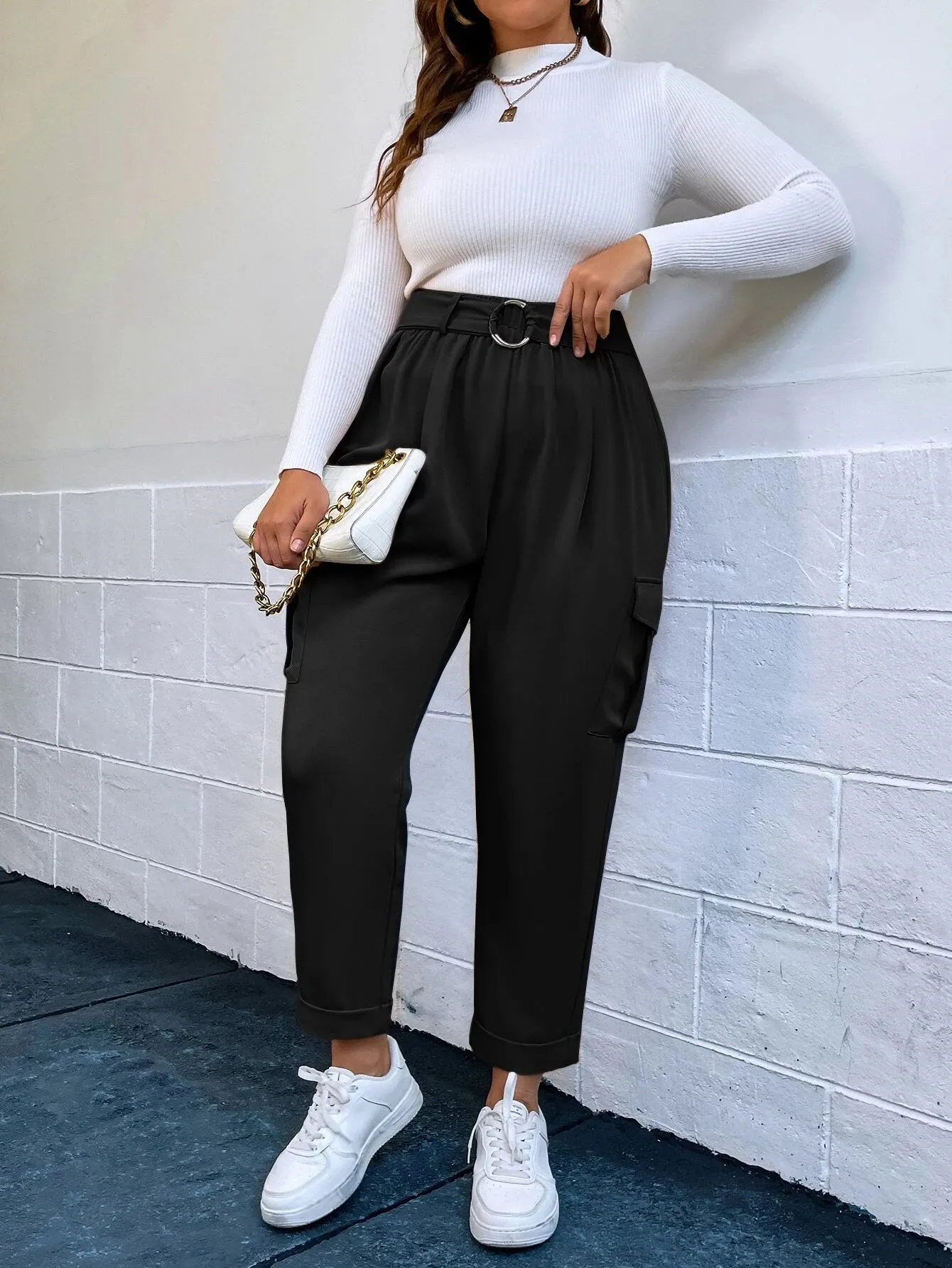 Stylish Flap Pocket Belted Cargo Pants