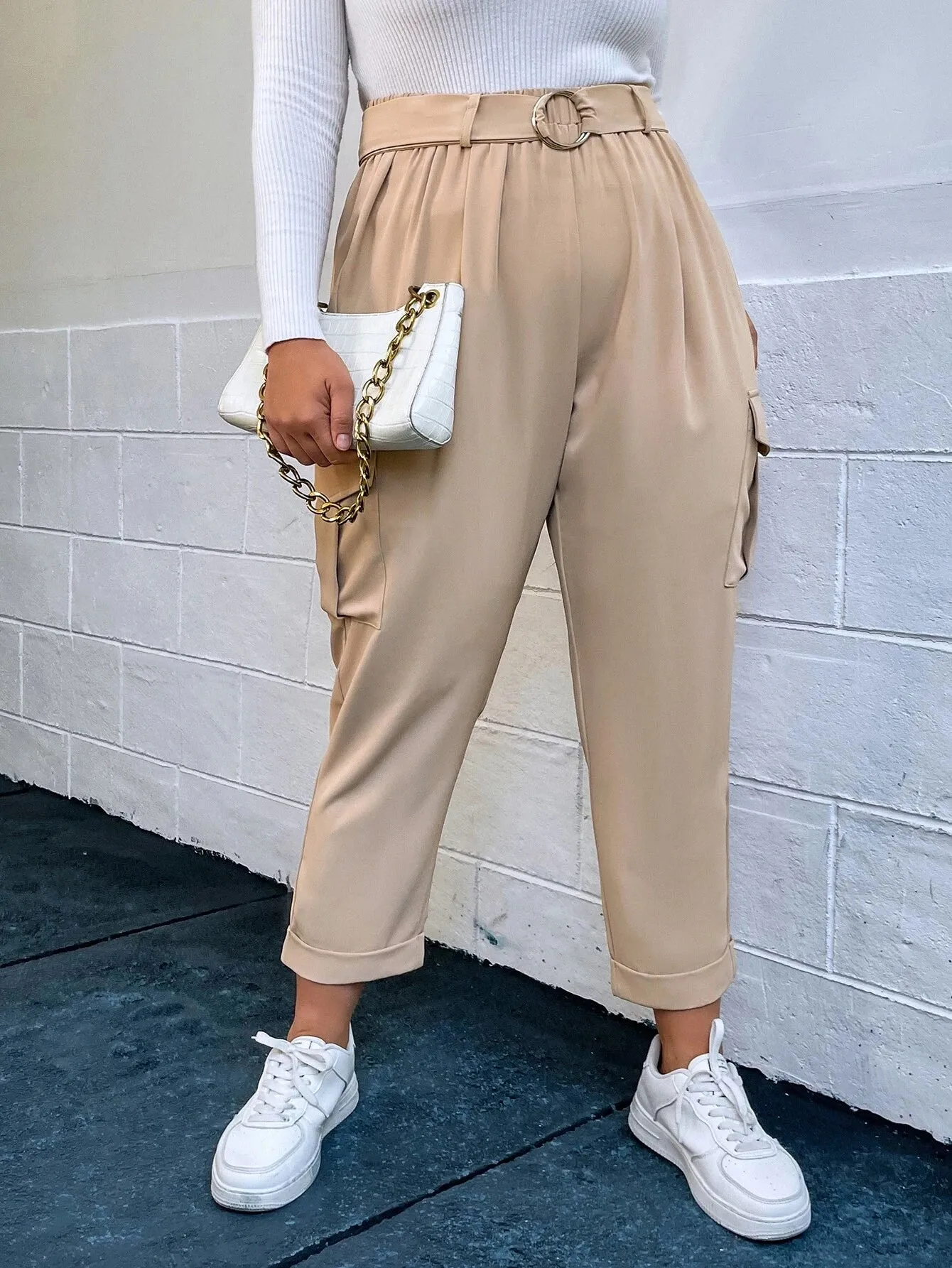 Stylish Flap Pocket Belted Cargo Pants