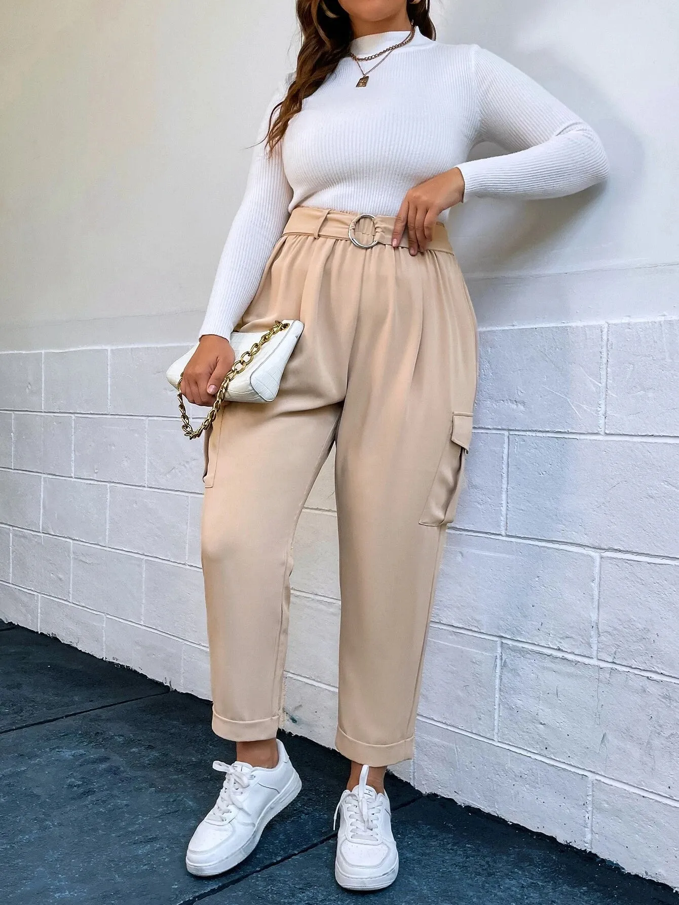 Stylish Flap Pocket Belted Cargo Pants
