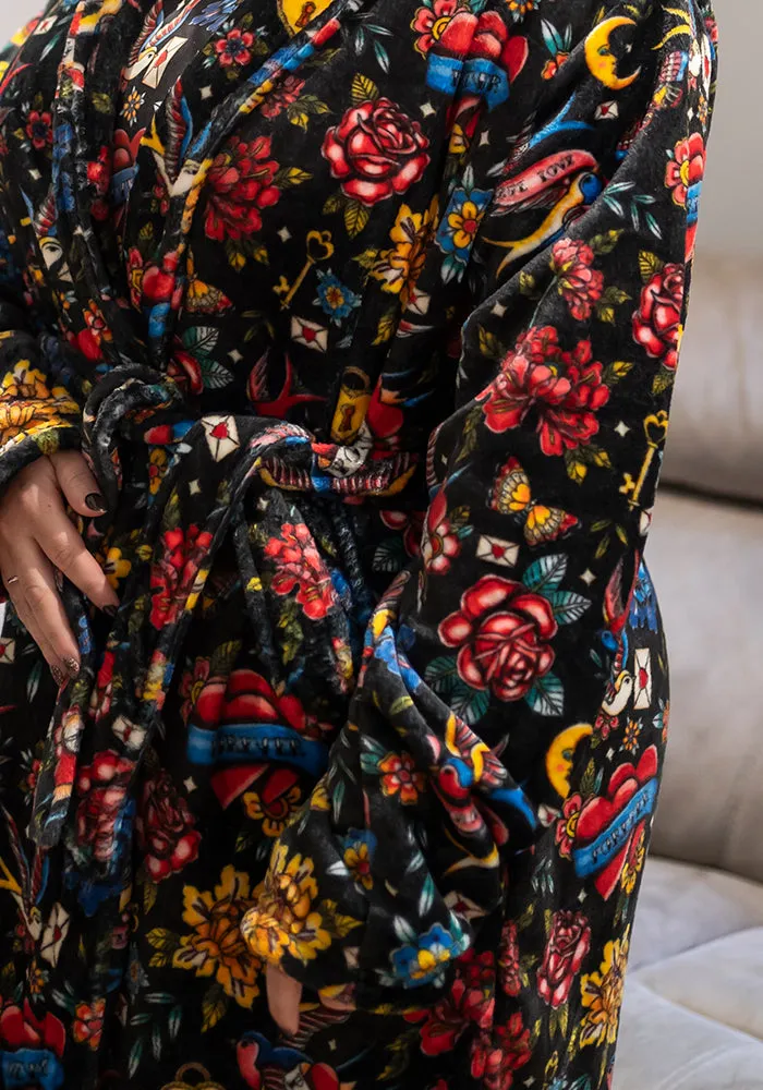 Tattoo Print Fleece Dressing Gown