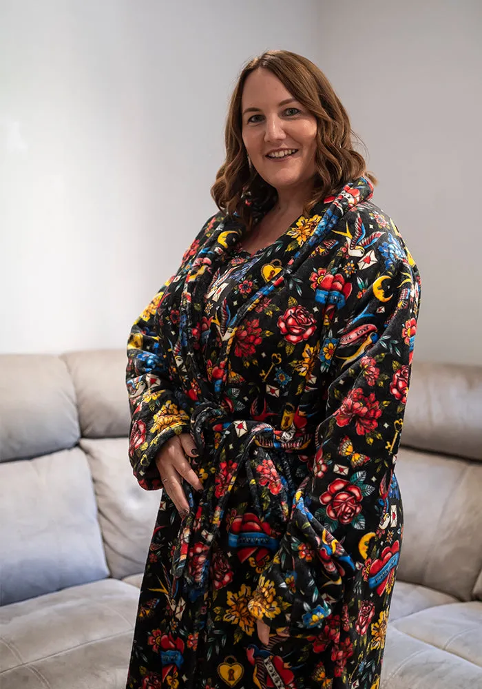 Tattoo Print Fleece Dressing Gown