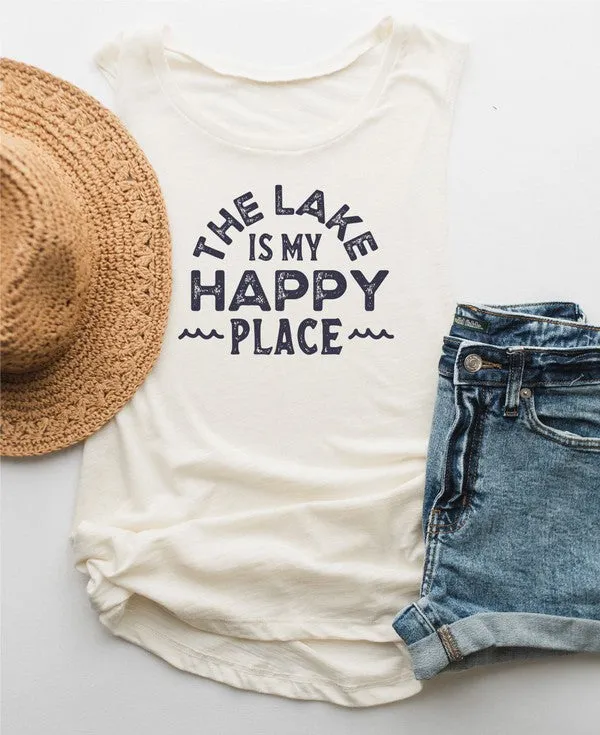 The Lake Is My Happy Place Bella Muscle Tank