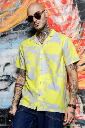 Unisex Oversized Fit Cuban Collar Abstract Printed Casual Shirt