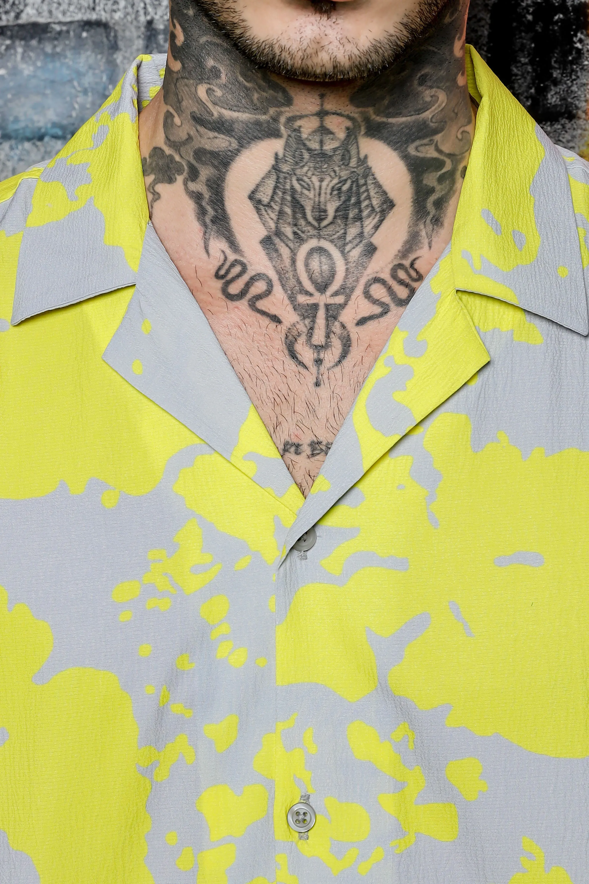 Unisex Oversized Fit Cuban Collar Abstract Printed Casual Shirt