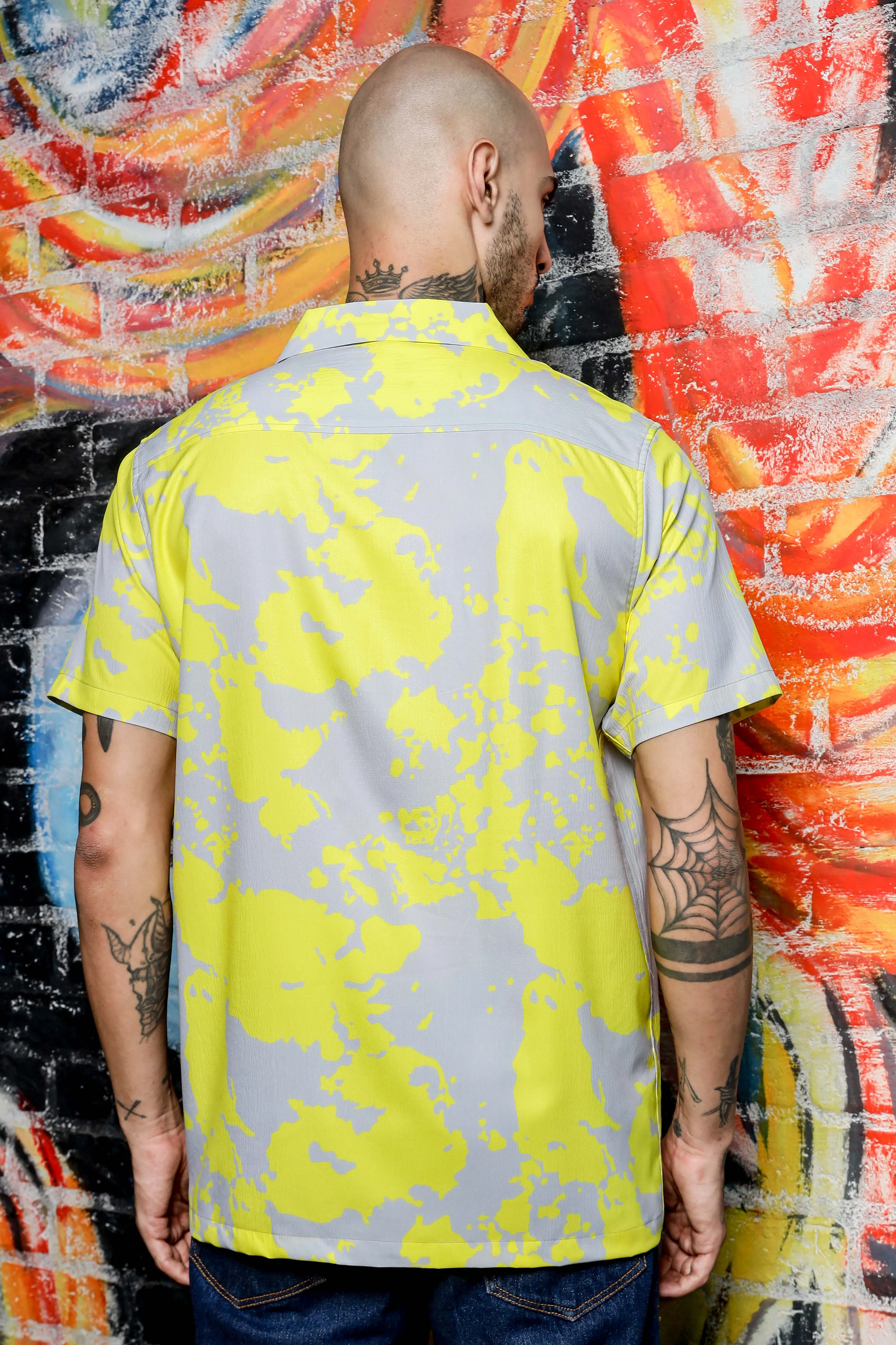 Unisex Oversized Fit Cuban Collar Abstract Printed Casual Shirt