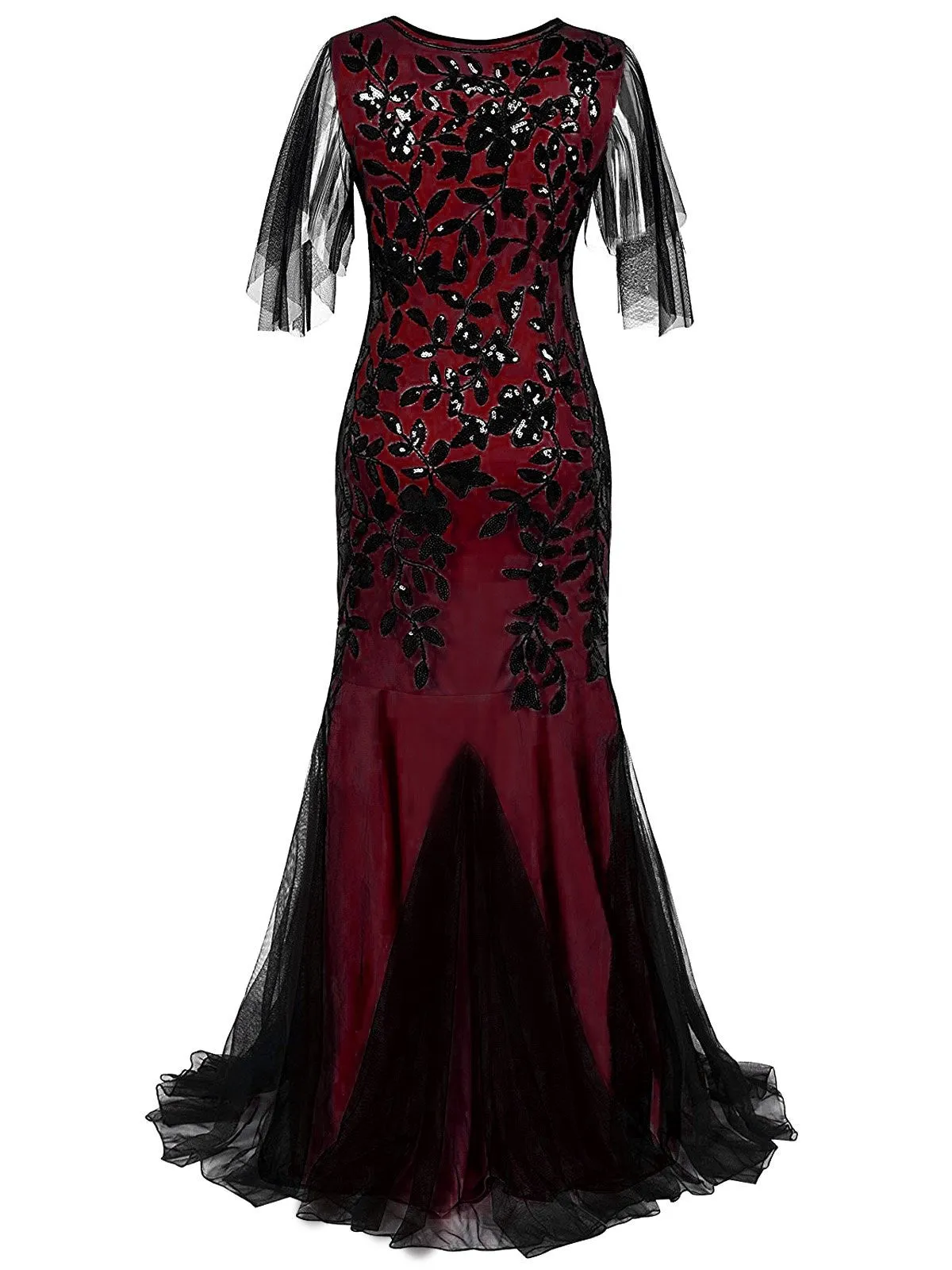 [US Warehouse] Wine Red 1920s Sequin Maxi Gowns Dress