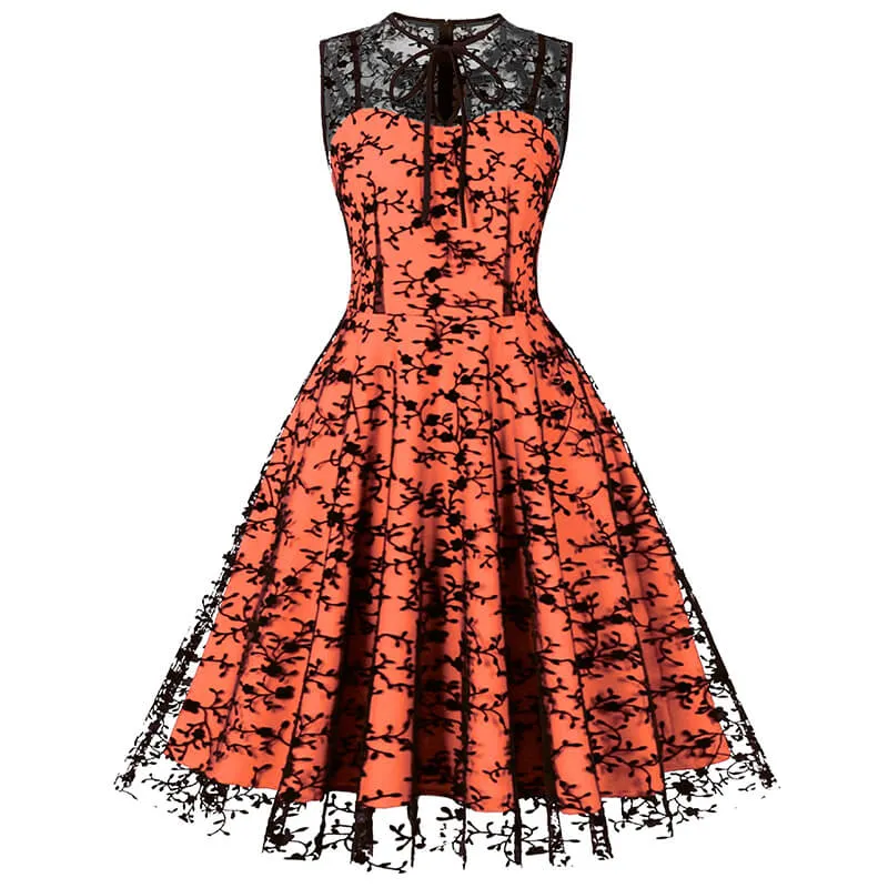 Vintage Mesh Embroidered Sleeveless Dress