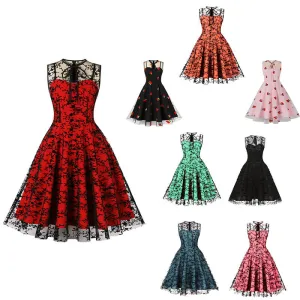 Vintage Mesh Embroidered Sleeveless Dress