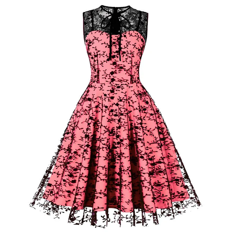 Vintage Mesh Embroidered Sleeveless Dress