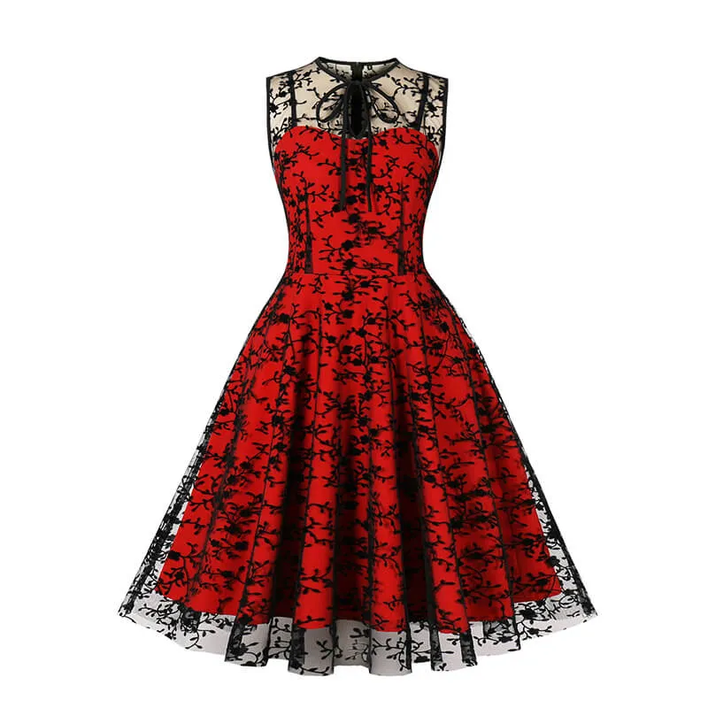 Vintage Mesh Embroidered Sleeveless Dress