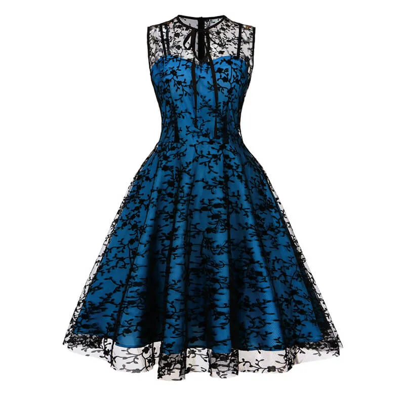 Vintage Mesh Embroidered Sleeveless Dress