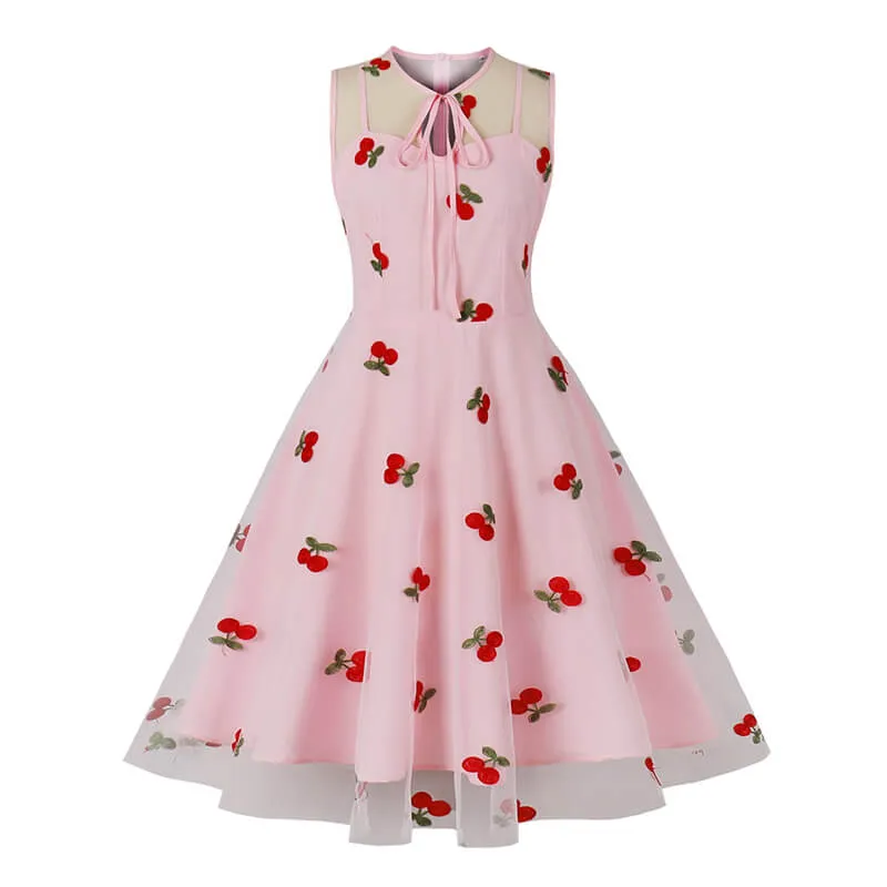Vintage Mesh Embroidered Sleeveless Dress