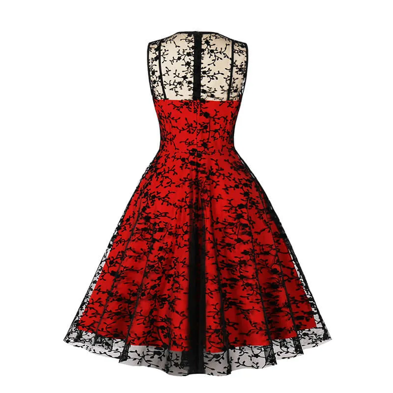 Vintage Mesh Embroidered Sleeveless Dress