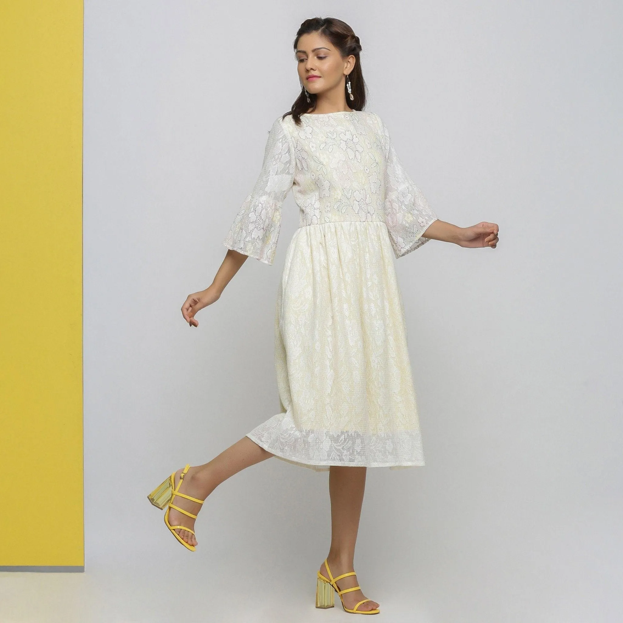 White Cotton Hand-Embroidered Yoked Dress